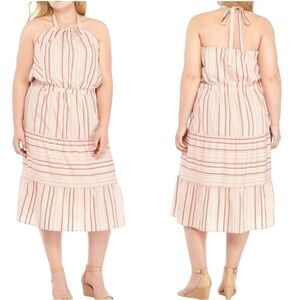 NWT Kaari Blue coral/tan multi-tier ruffle halter dress‎